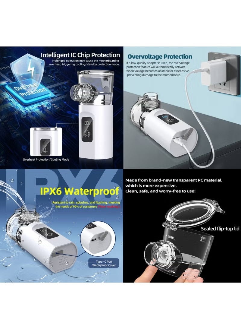 أحدث نيبولايزر ذكي ومقاوم للماء IPX6 للبالغين والأطفال، بشاشة رقمية وثلاثة أوضاع تشحيم، بخاخ محمول ليدوي مع تنظيف ذاتي - بخاخ فوطة فوق صوتي، مرشح بخار بارد عالي الكثافة، تشغيل هادئ، بطارية سعة 1800mAh طويلة الأمد، مناسب للأطفال، المنزل، المكتب والسفر - Image 5